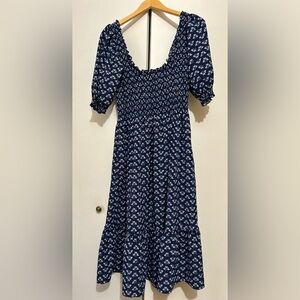 Hill House Midnight Blue Women’s Nap Dress with White Floral Design